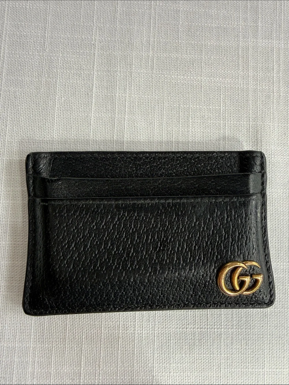 Gucci Black Leather Card Holder with Gold Double G Emblem